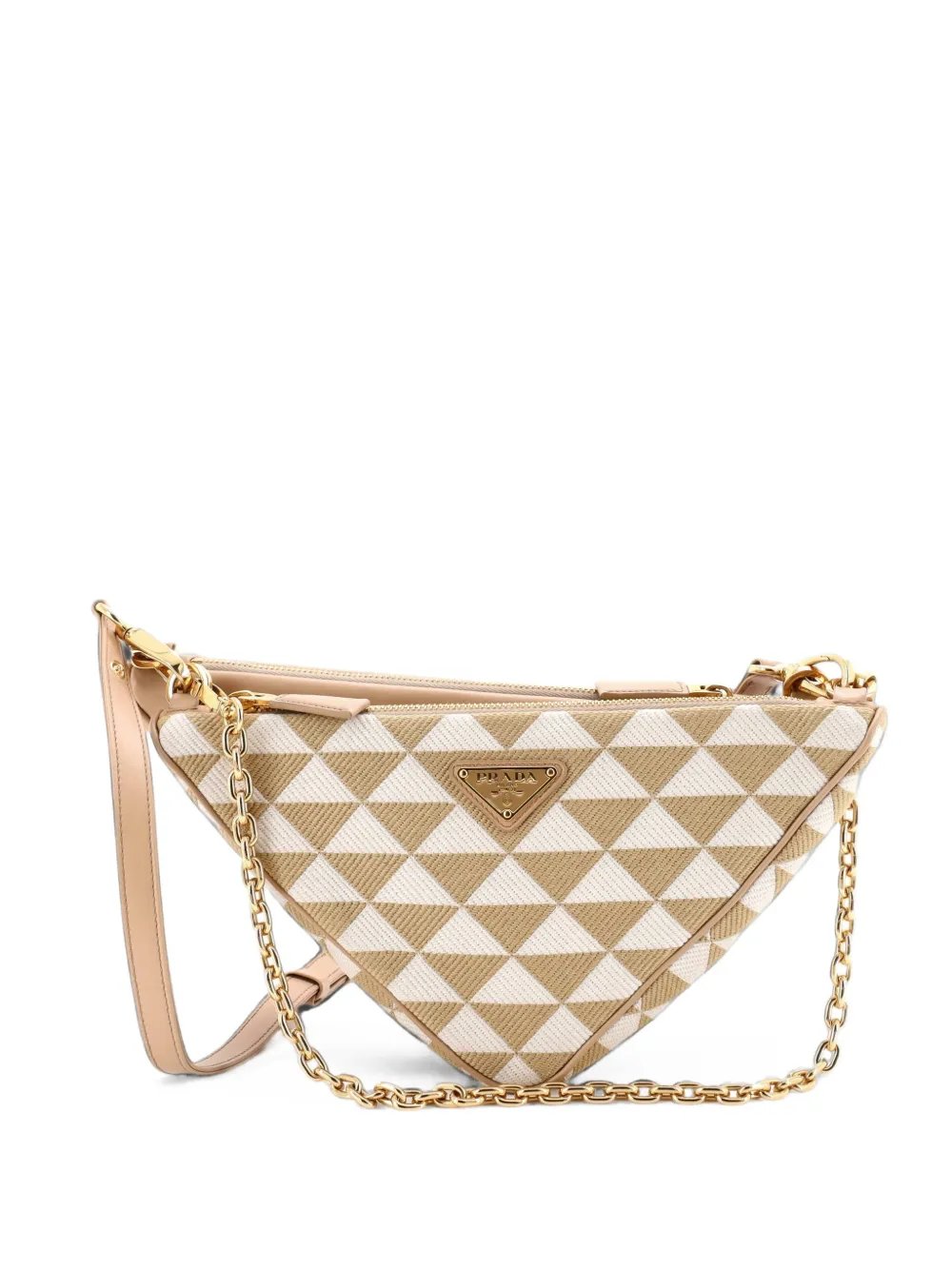 Double Symbole Triangle Bag Leather and Jacquard Mini shoulder bag