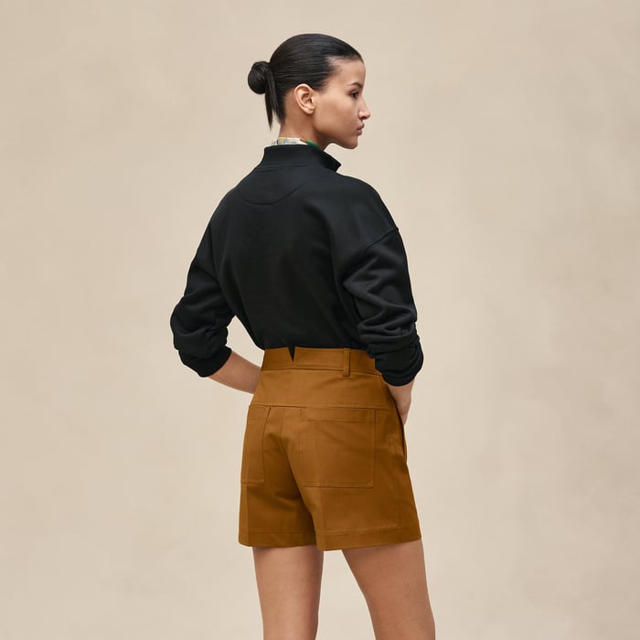 Marron Ocre Double Cotton Twill Shorts