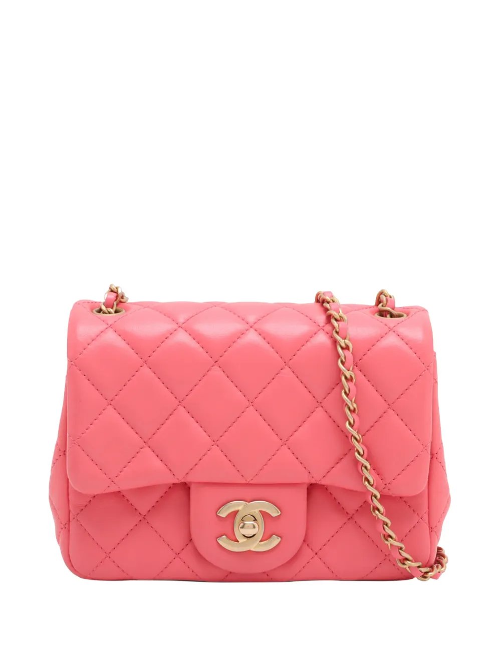 2021 Mini Square Classic Lambskin Pearl Crush Single Flap crossbody bag