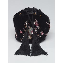 Saint Laurent Yves Saint Laurent Black Velvet Sequin Tassel Bucket Bag