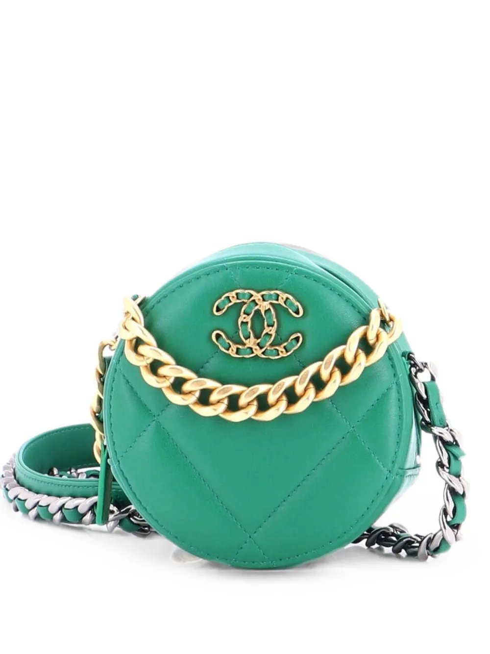 19 Round with Chain Quilted Leather clutch bag