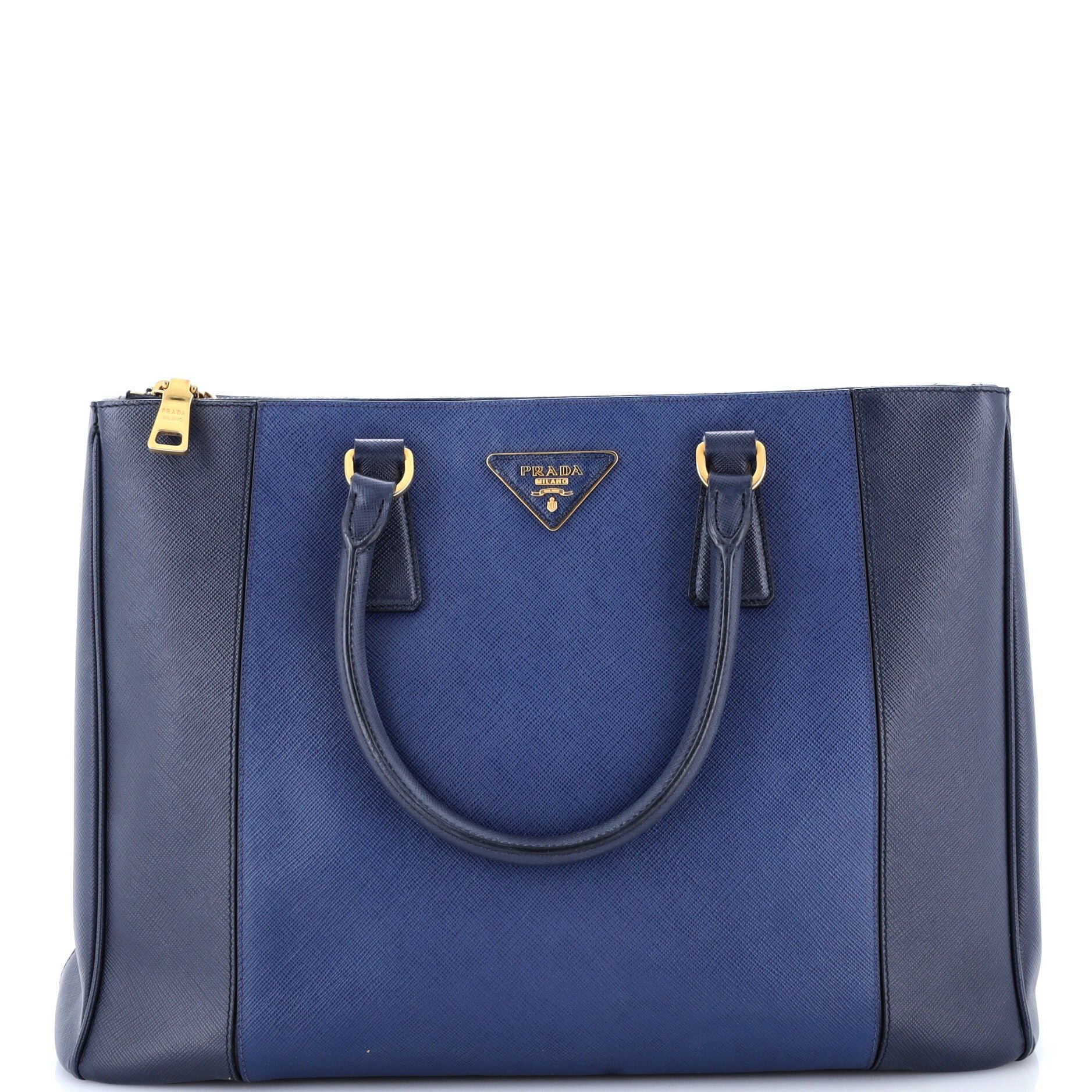 Bicolor Double Zip Lux Tote Saffiano Leather Medium