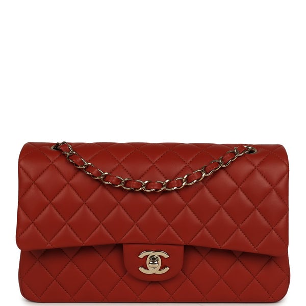 Chanel Medium Classic Double Flap Bag Dark Orange Lambskin Light Gold Hardware