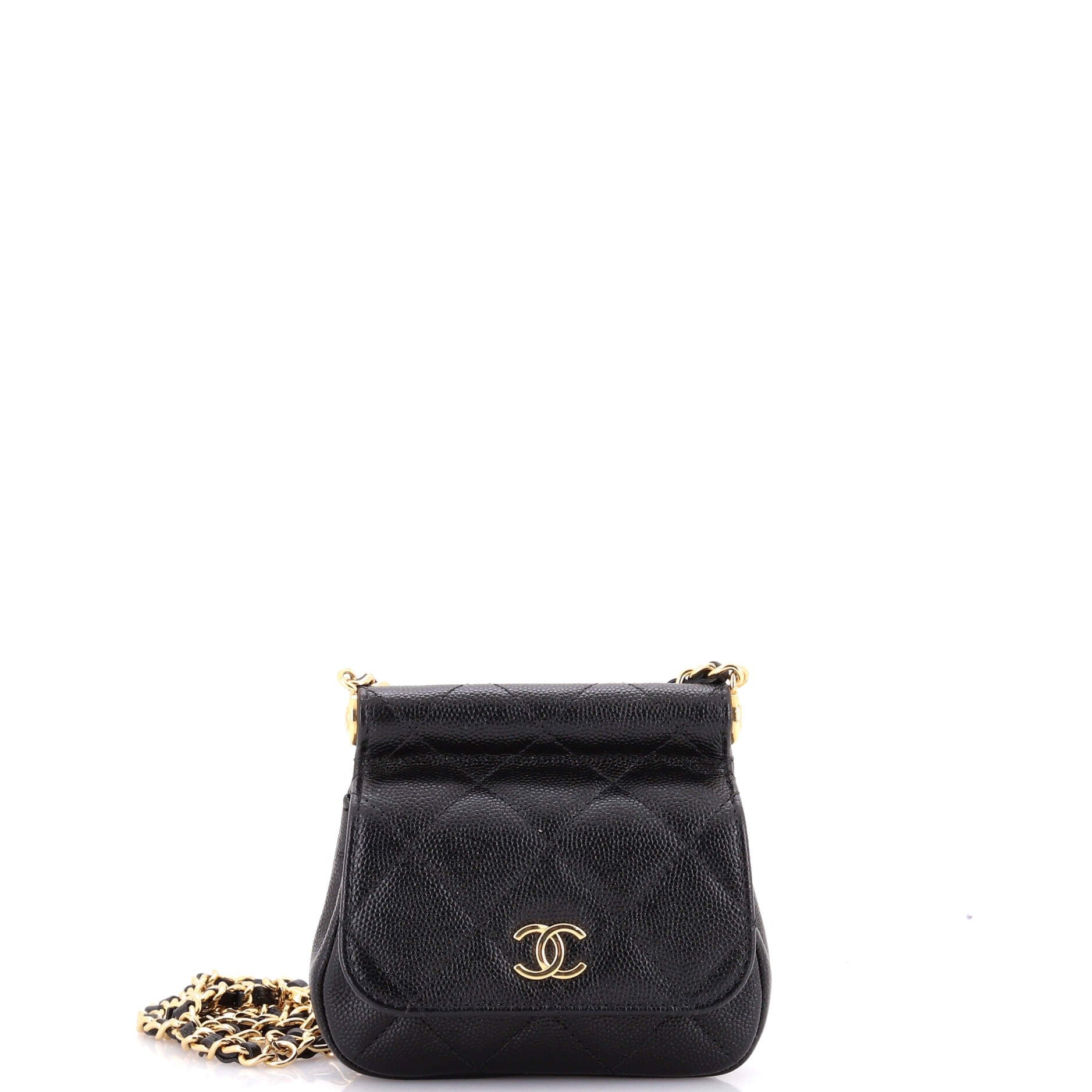 Bar Clutch on Chain Quilted Caviar Mini