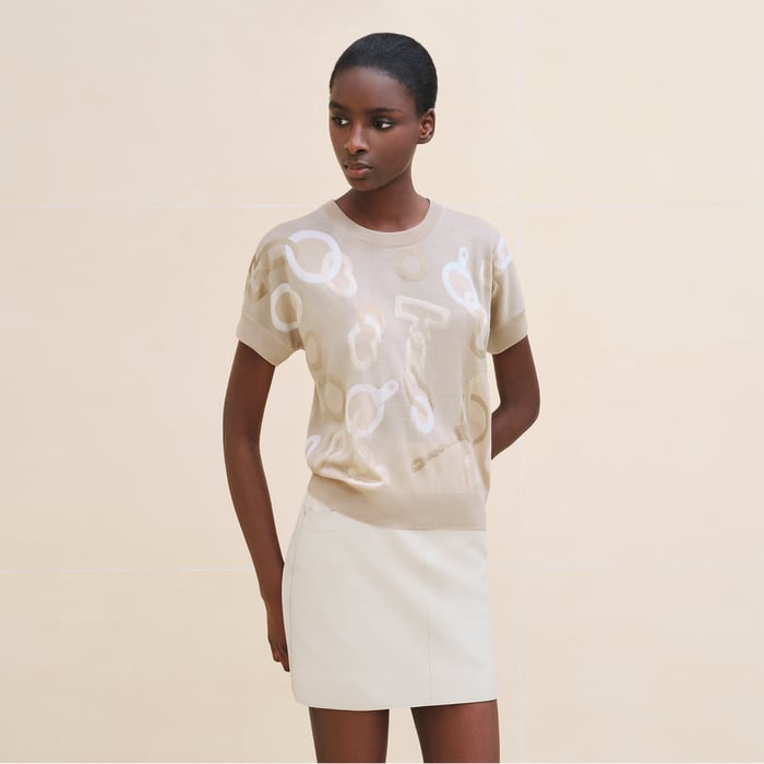 Beige Glaise "Effet Kaleidoscope" Short-sleeve Sweater