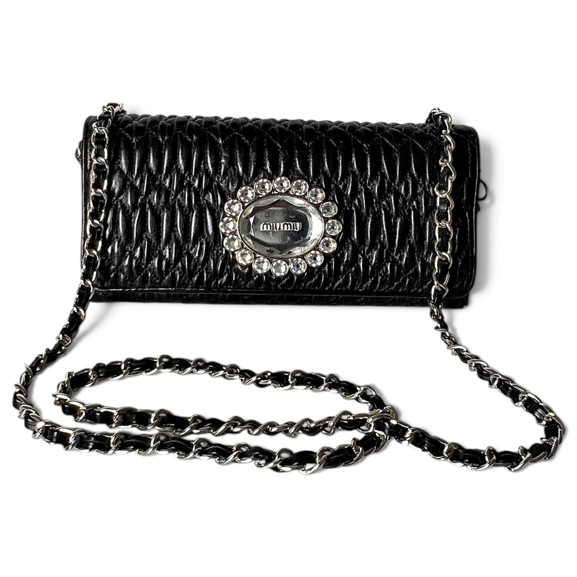 Miu Crystal leather handbag