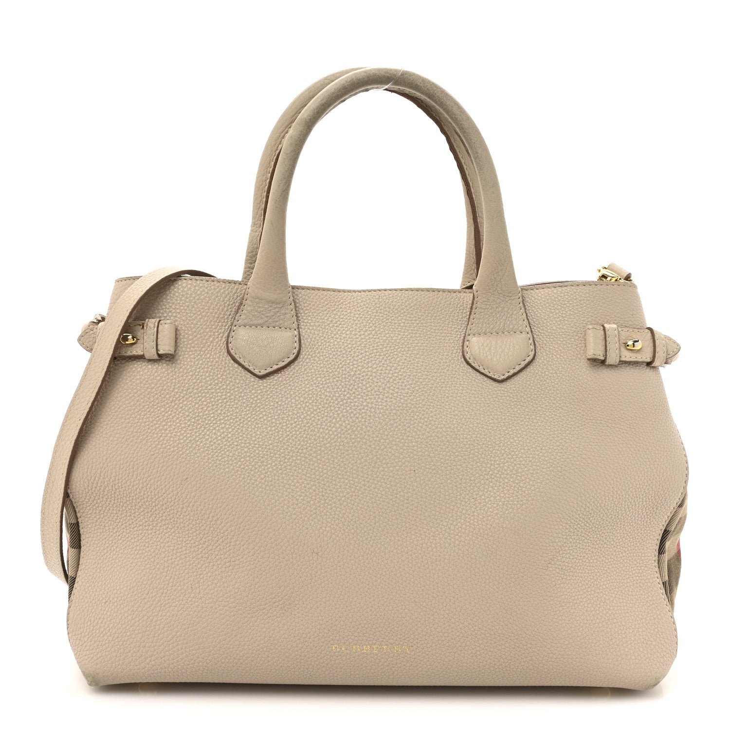 Burberry Derby Calfskin House Check Medium Banner Tote Nude Blush