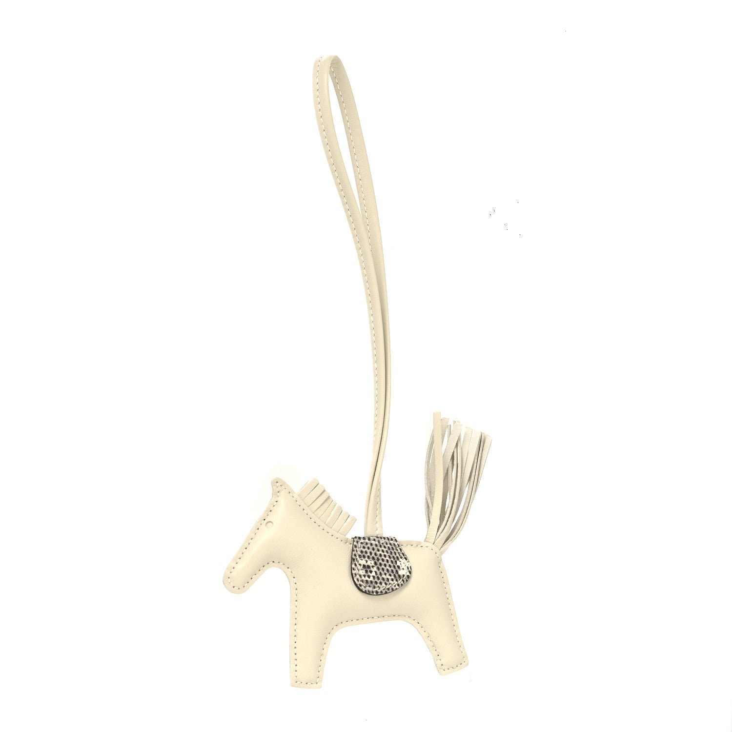 Hermes Milo Lambskin Lizard Grigri Rodeo Horse Bag Charm PM Beton Ombre