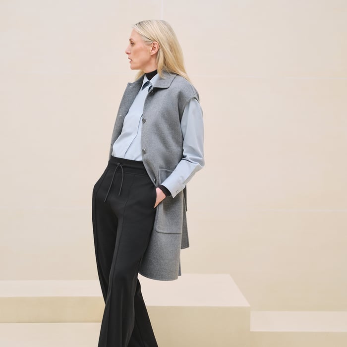Gris Crayon Belted Cashmere Long Vest