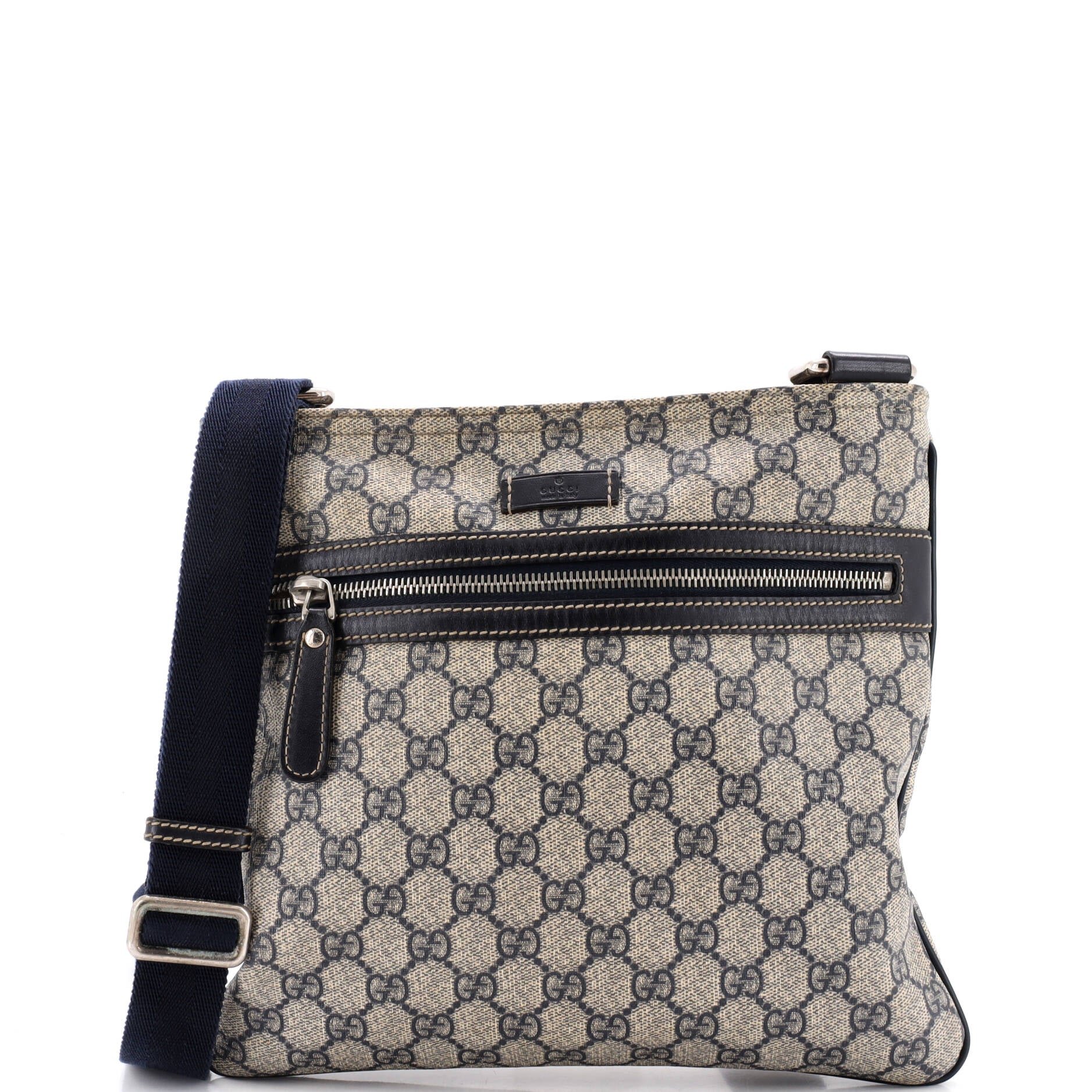 Front Zip Flat Messenger Bag GG Coated Canvas Medium