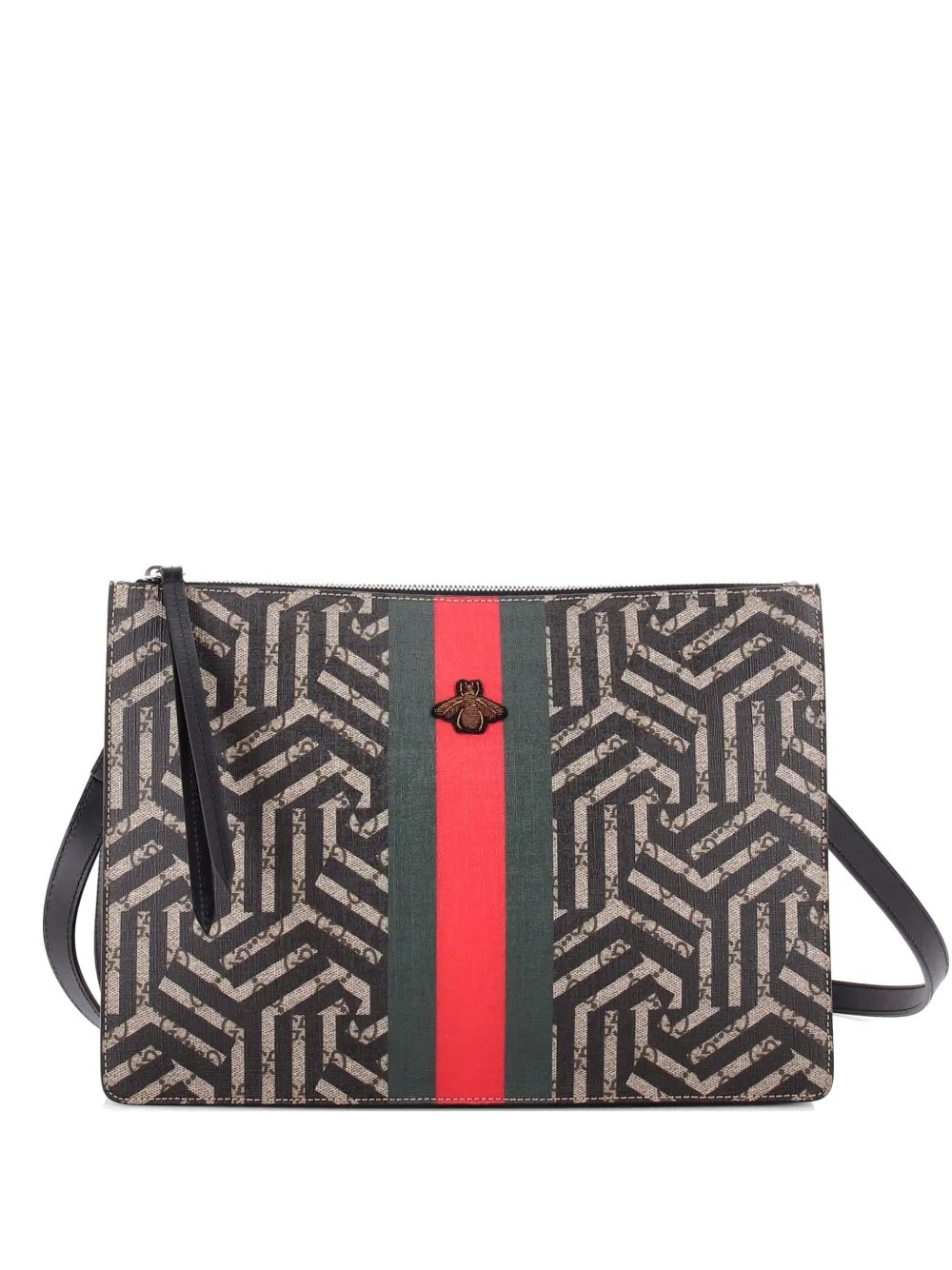Bee Web Zip Messenger Bag Caleido GG Coated Canvas Large crossbody bag