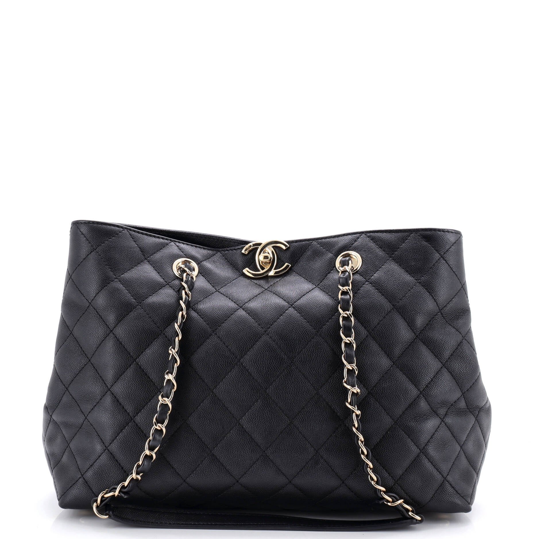 Classic CC Shopping Tote Quilted Caviar Medium