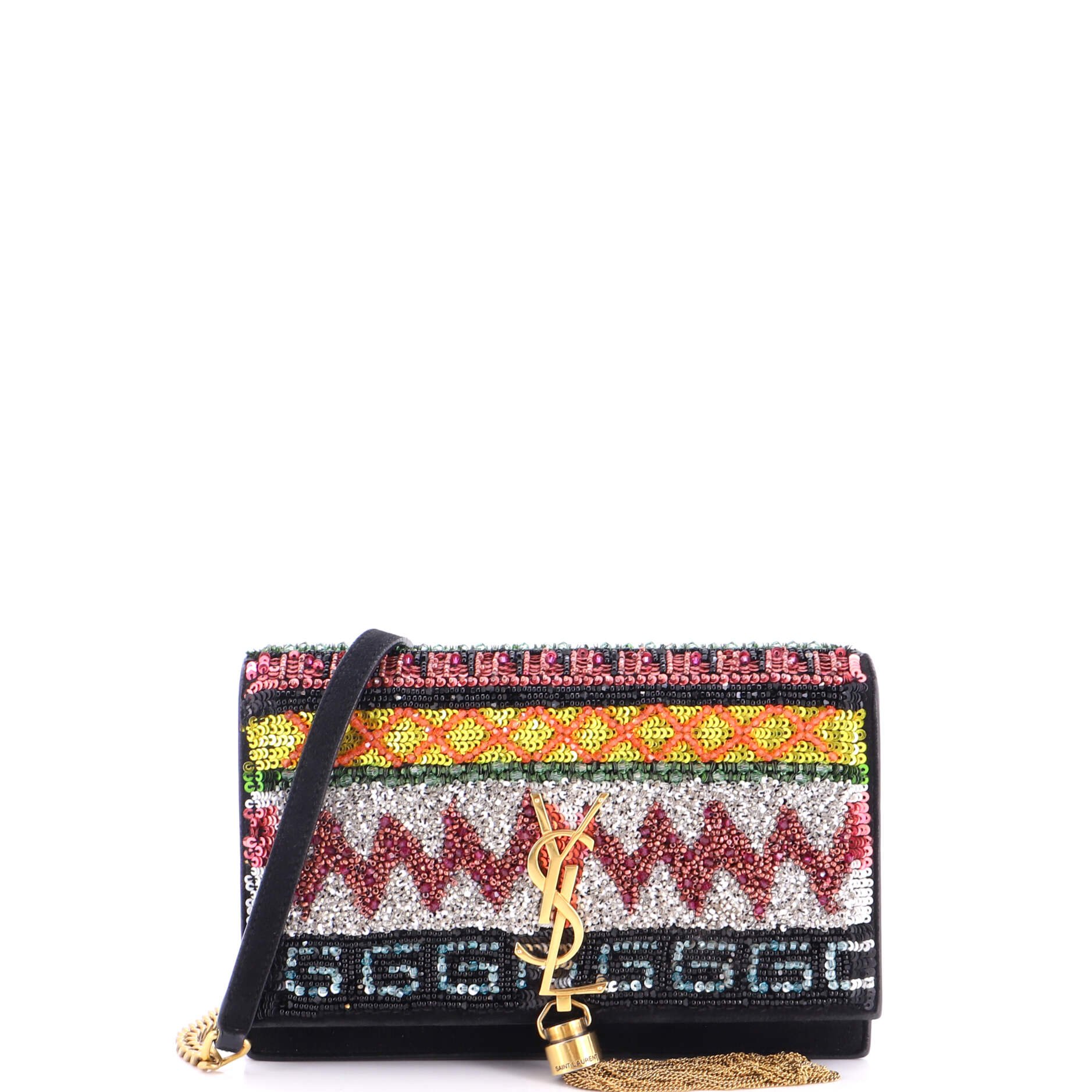 Classic Monogram Tassel Crossbody Bag Sequin Embellished Suede