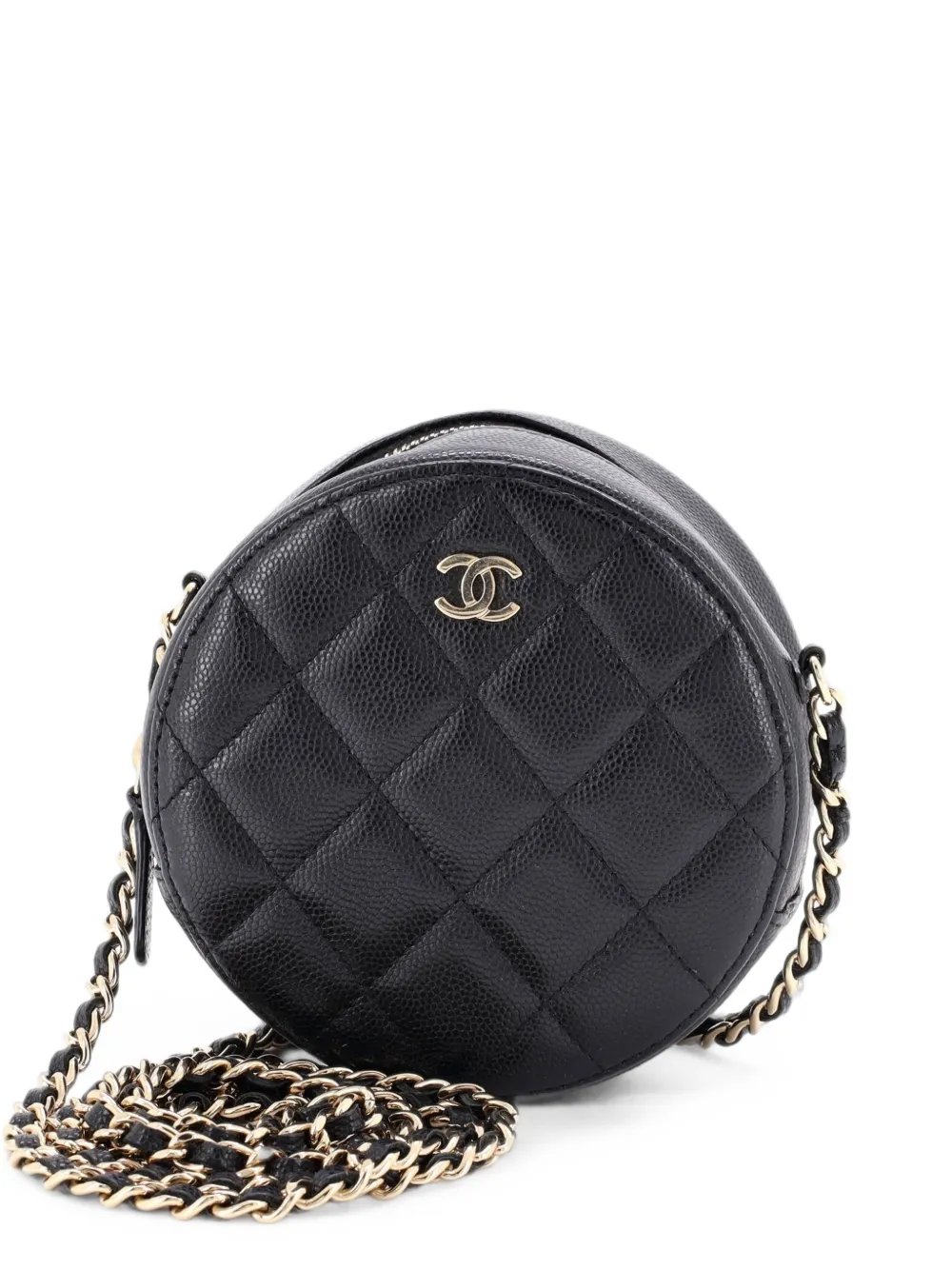 Round Clutch with Chain Quilted Caviar Mini crossbody bag