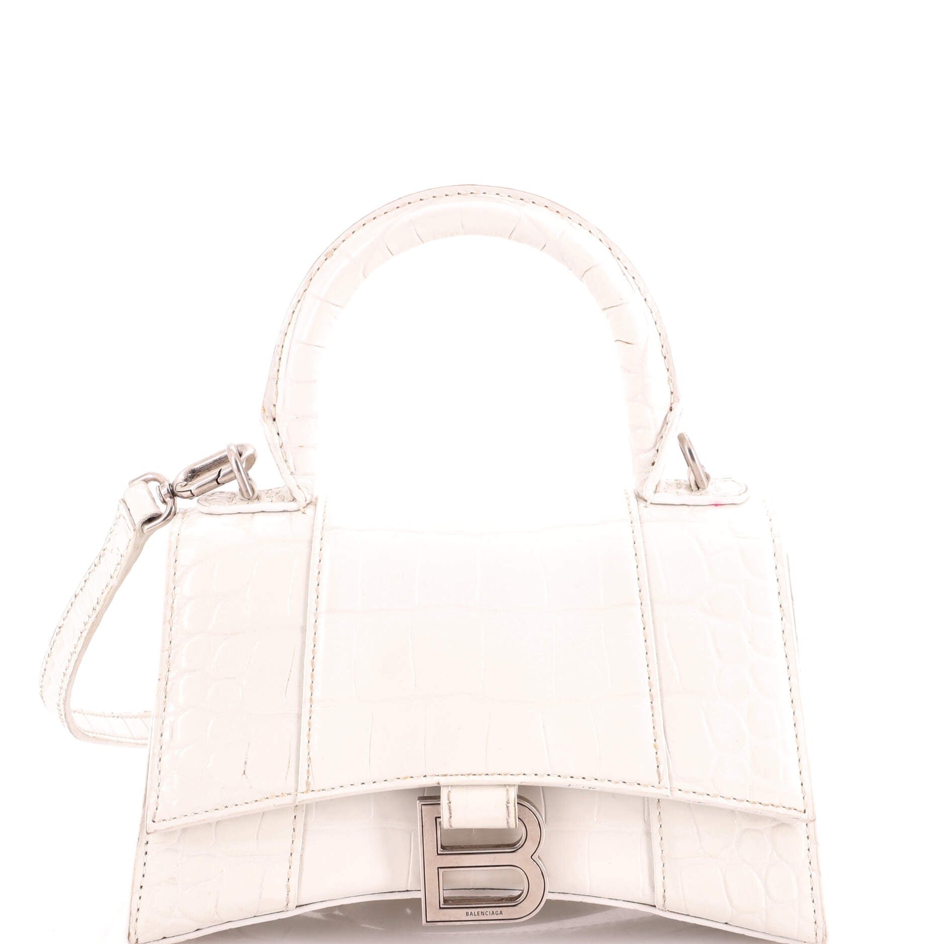 Hourglass Top Handle Bag Crocodile Embossed Leather XS