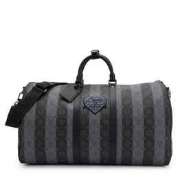Louis Vuitton Virgil Abloh NIGO Gray Monogram Striped Coated Canvas Keepall Bandoulière 55 Silver Hardware, 2021