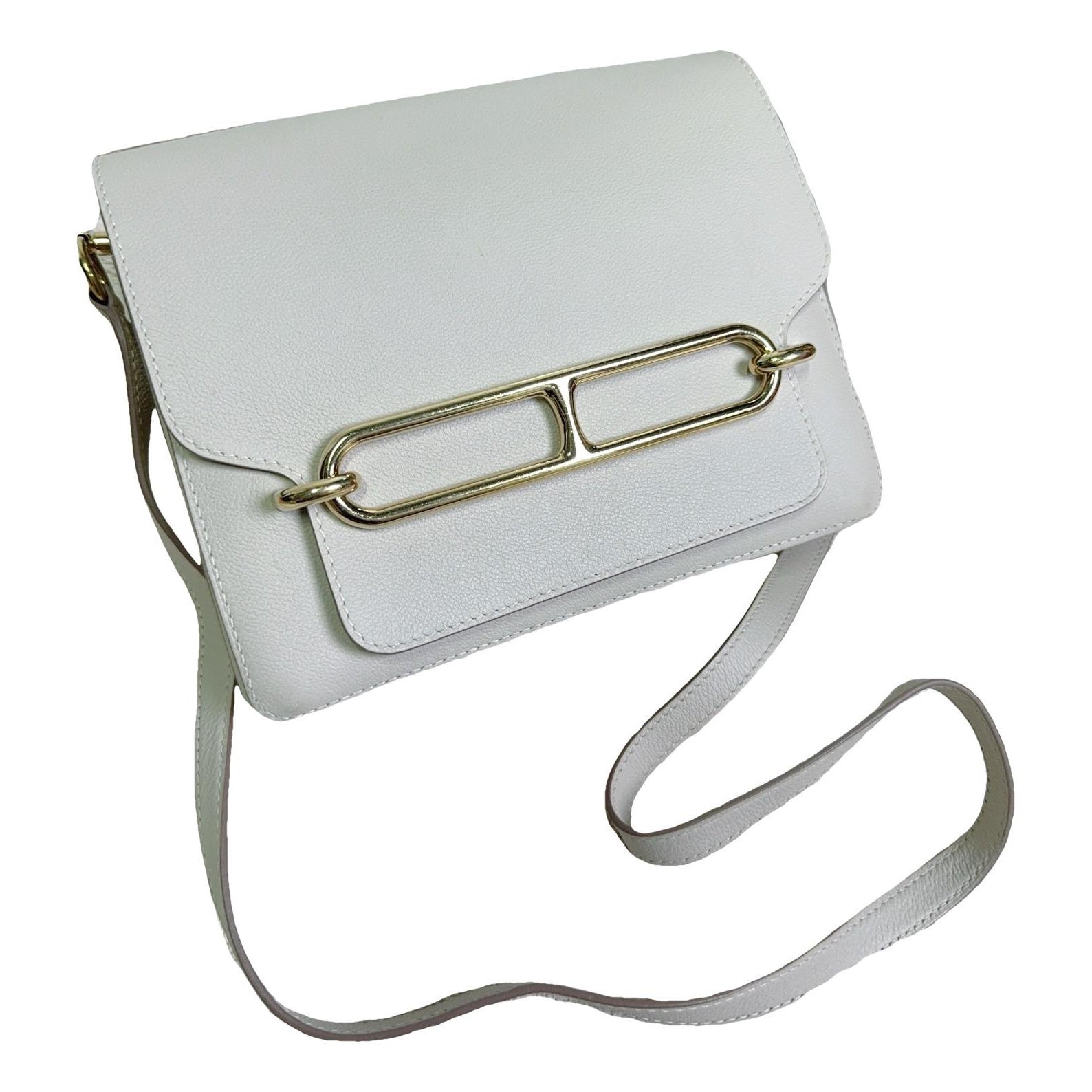 Hermes Roulis 23 Handbag White Evercolor Leather