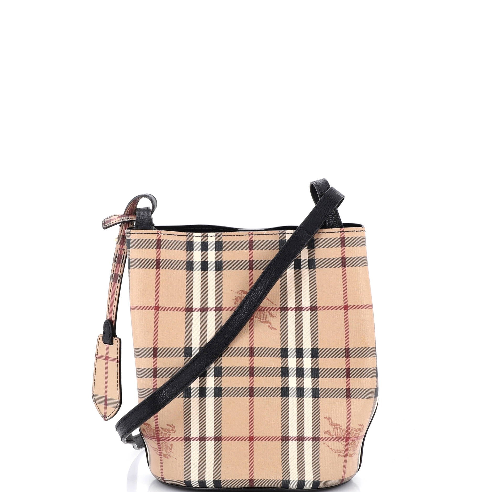 Burberry Lorne Bucket Bag Haymarket Coated Canvas Small