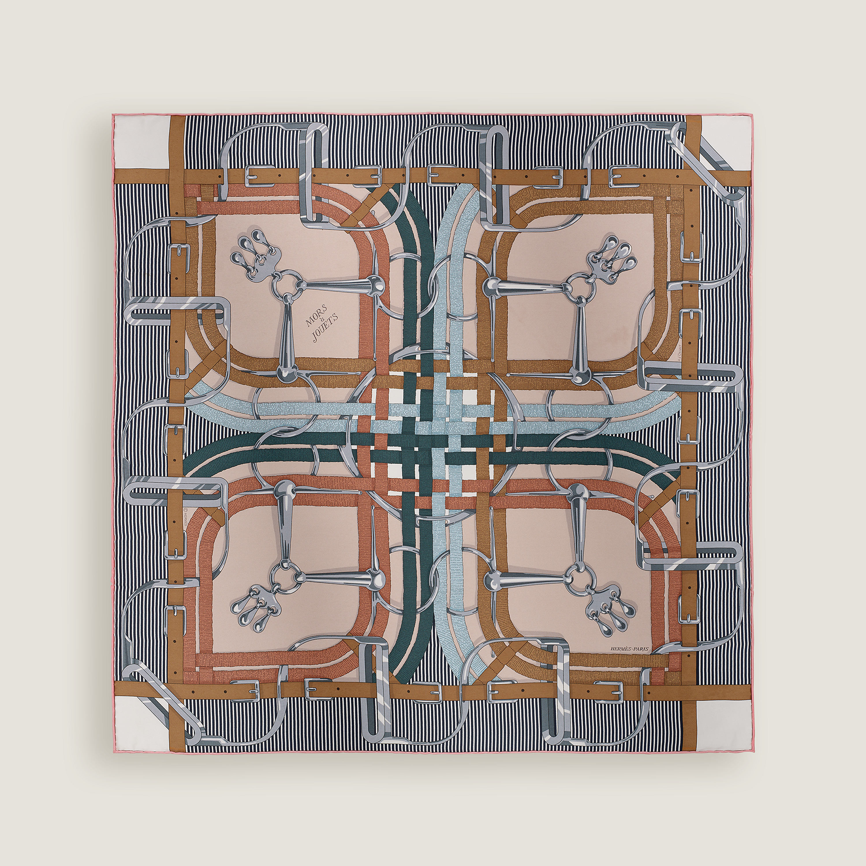 Hermès Mors a Jouets Chemise scarf 70 Rose Poudre/Gris Bleuté 