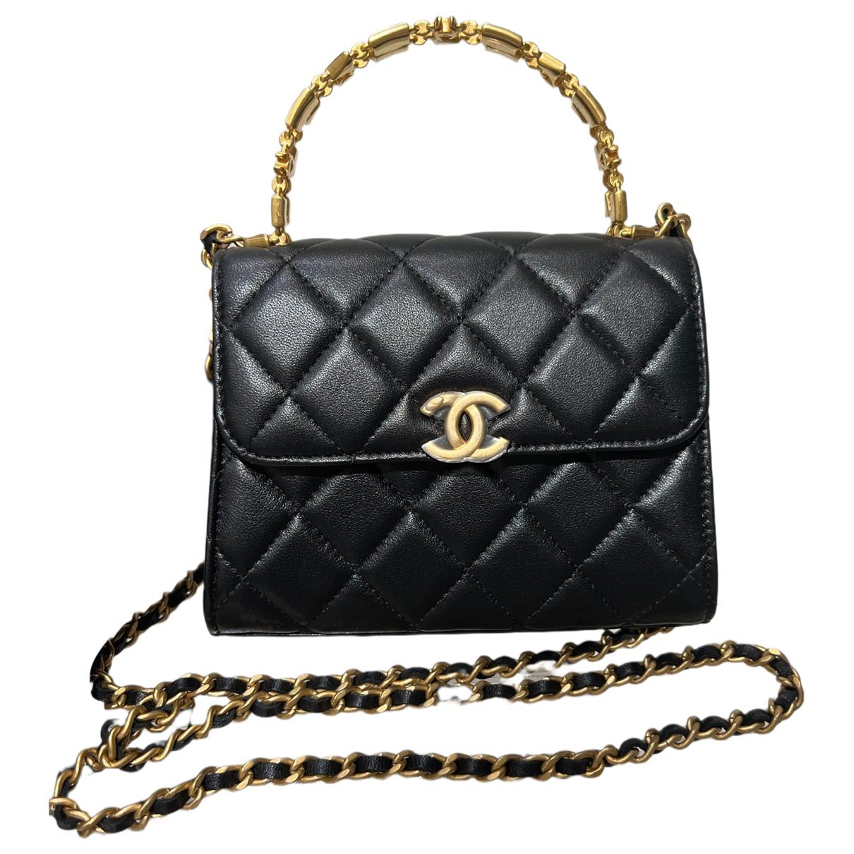 Trendy CC Top Handle leather handbag