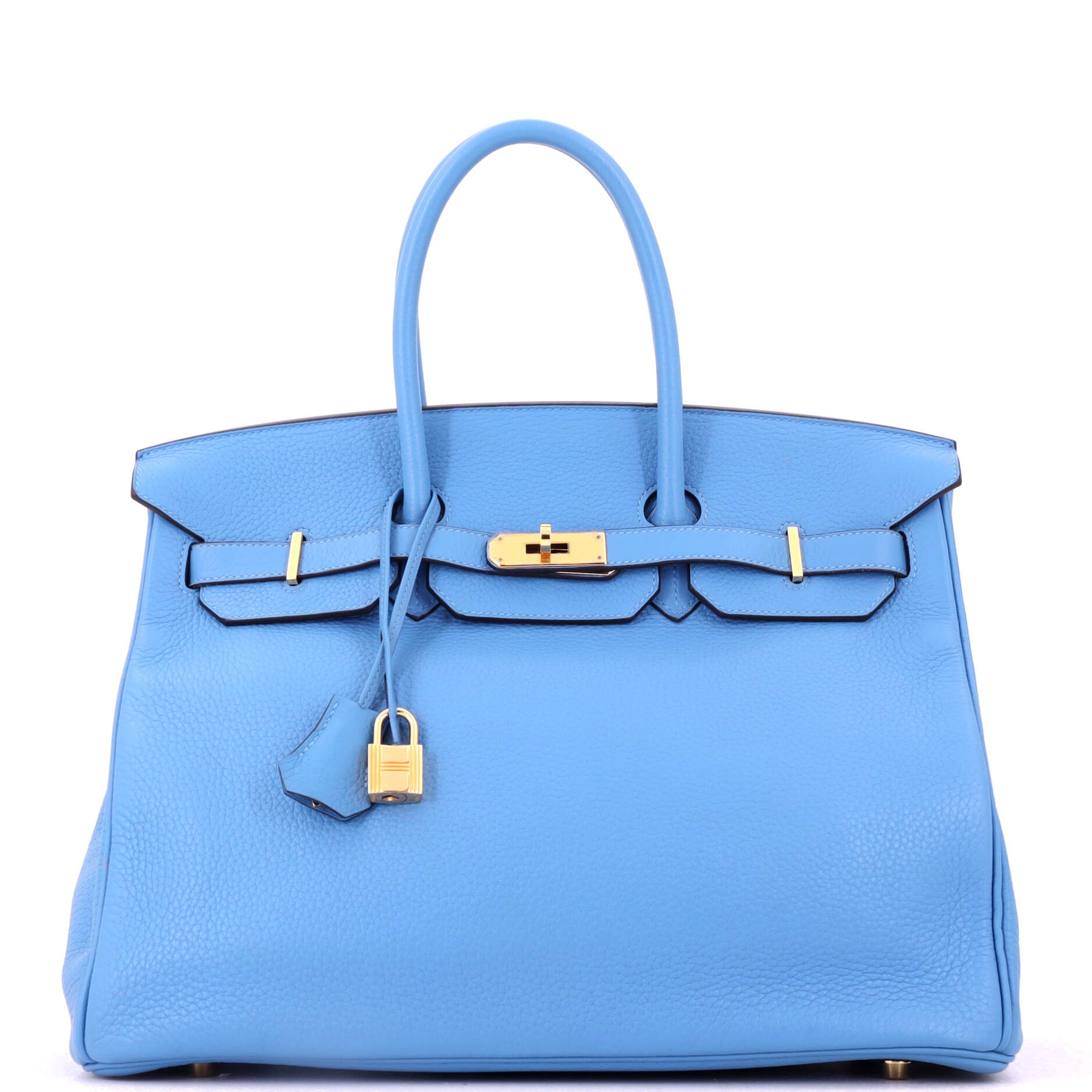 Birkin Handbag Bleu Paradis Clemence with Gold Hardware 35