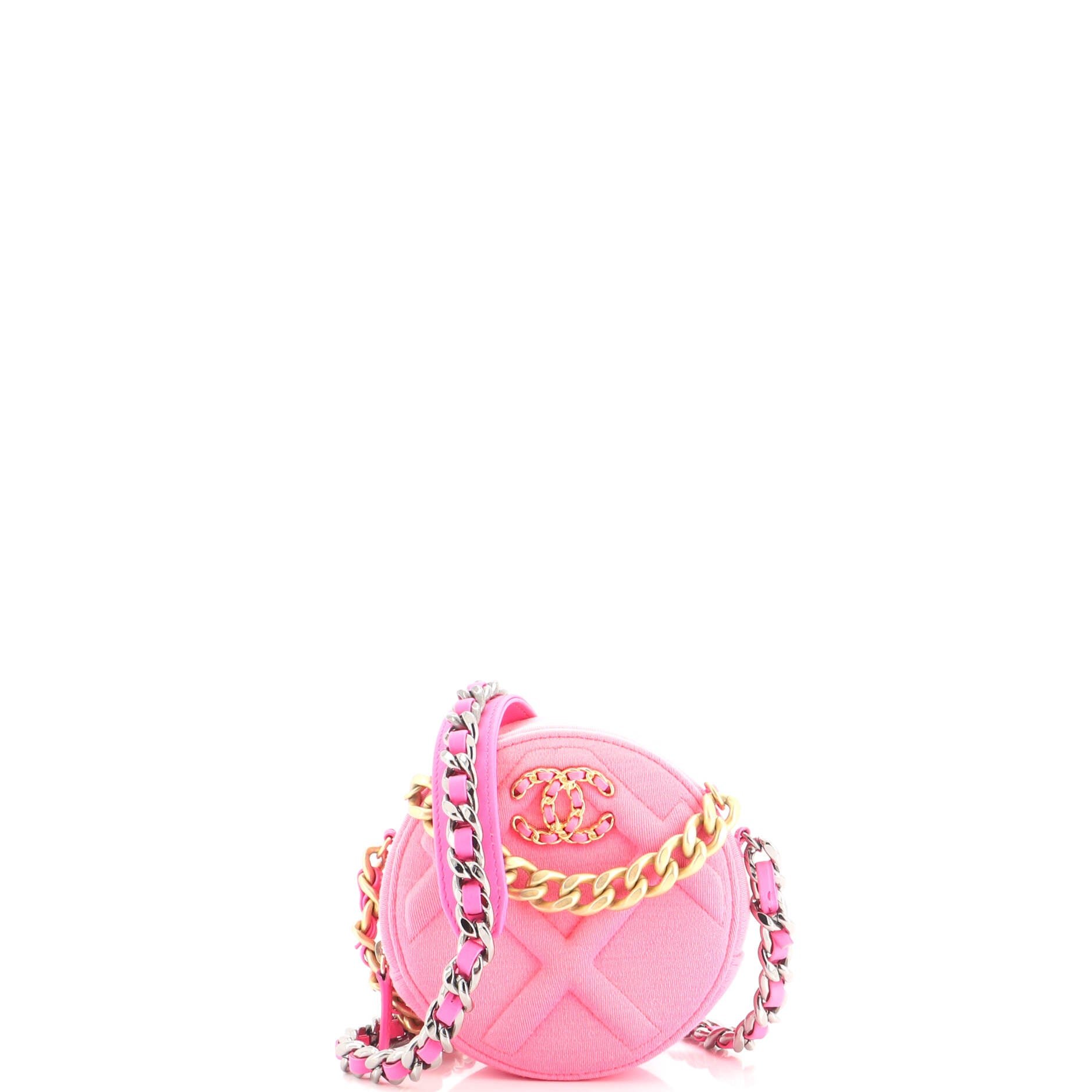 19 Round Clutch with Chain Quilted Jersey