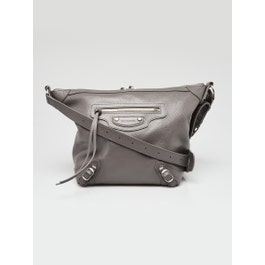 Balenciaga Balenciaga Grey Pebbled Calfskin Leather Small Neo Classic Hobo Bag