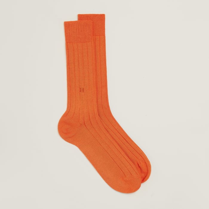 Orange Hermès "H" Embroidery Socks
