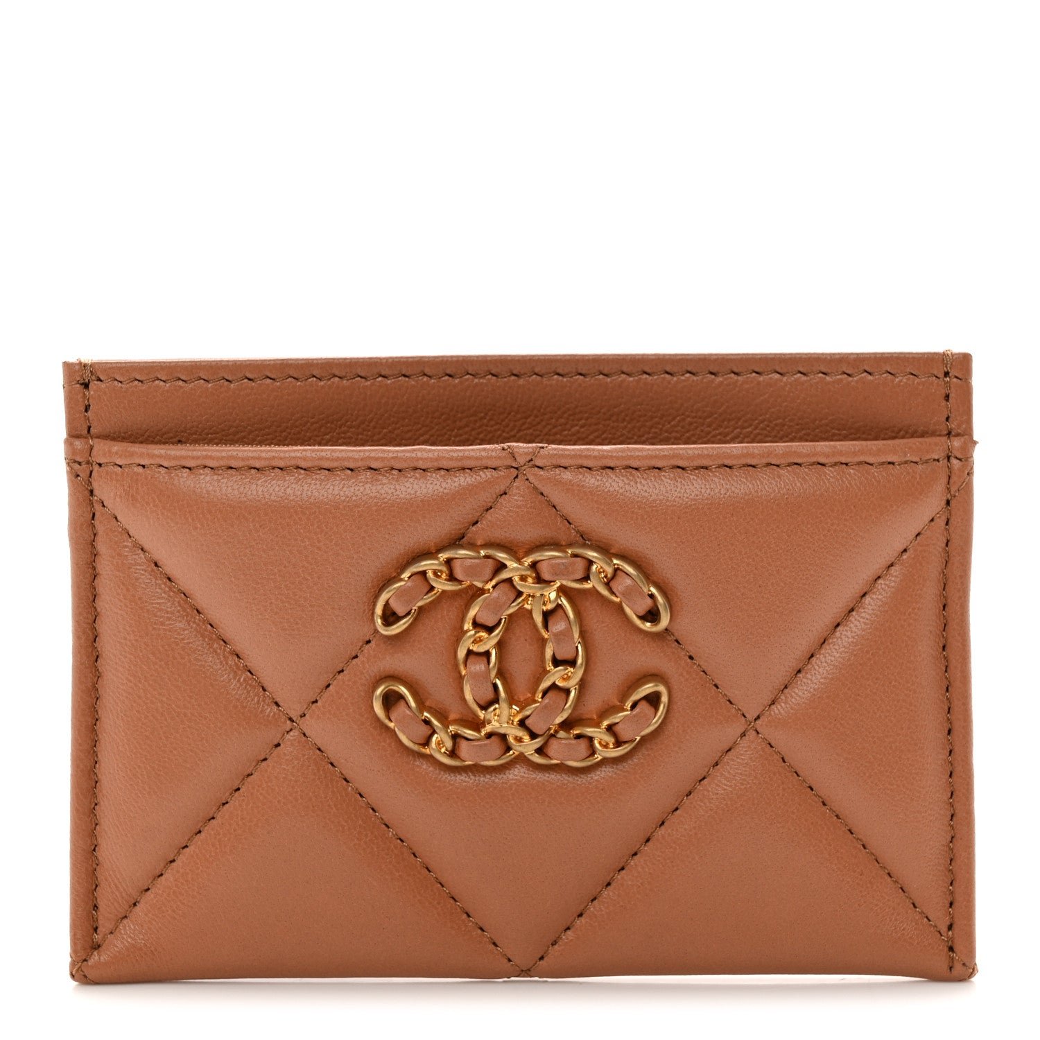 Chanel Lambskin Quilted Chanel 19 Card Holder Brown