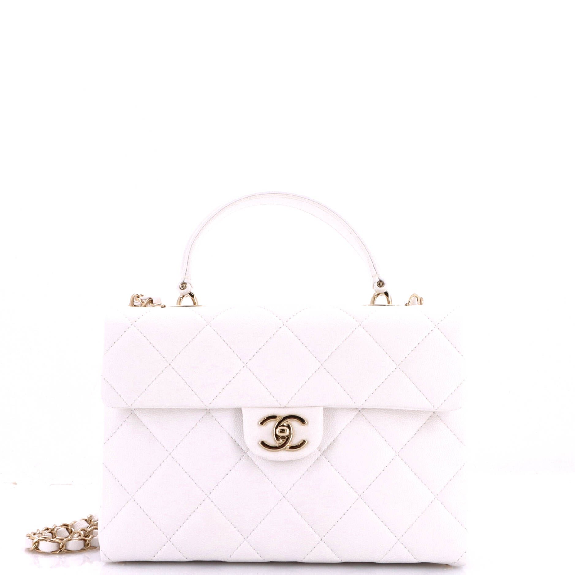 Retro Twist Top Handle Flap Shoulder Bag Quilted Caviar Small
