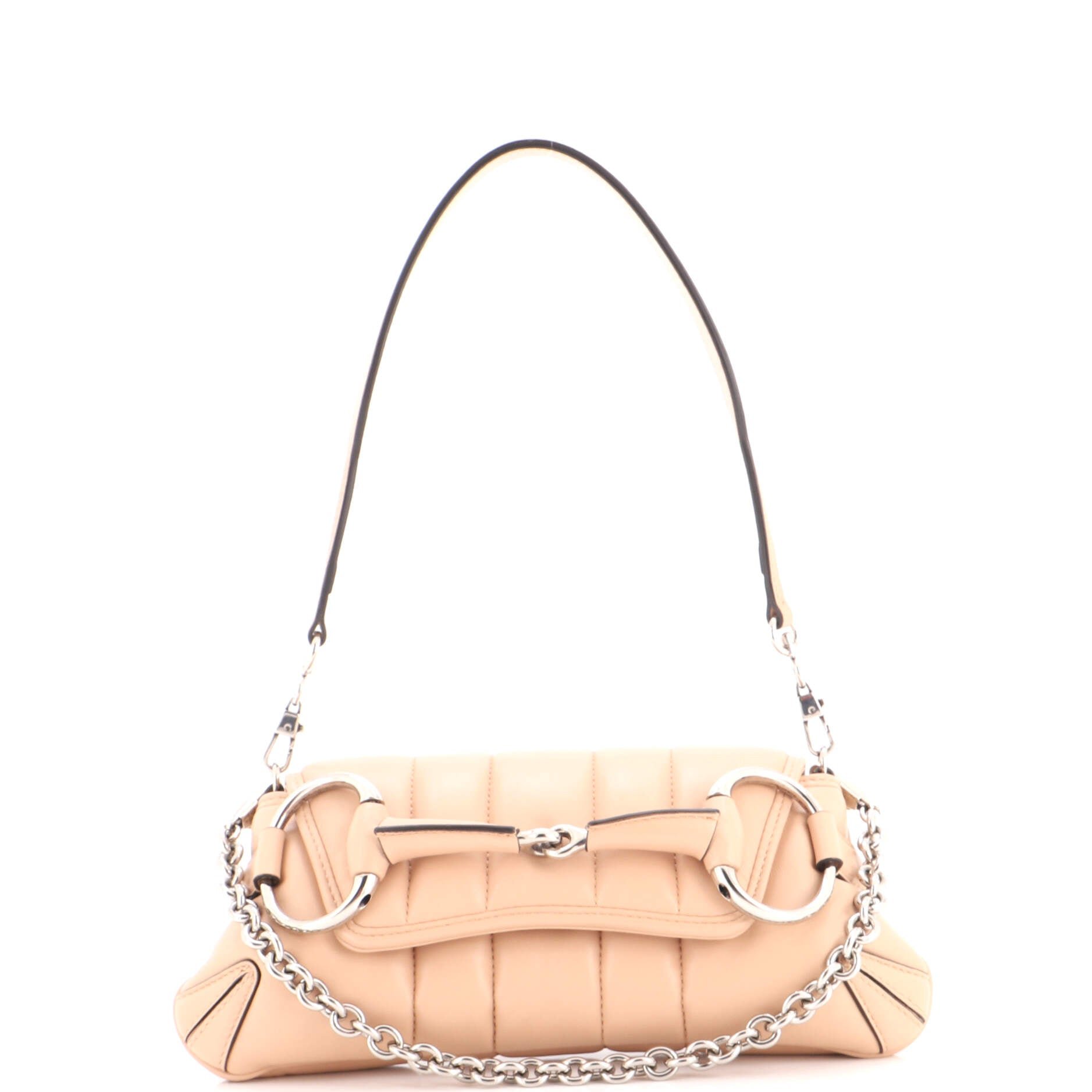 Horsebit Chain Shoulder Bag Vertical Quilted Leather Small