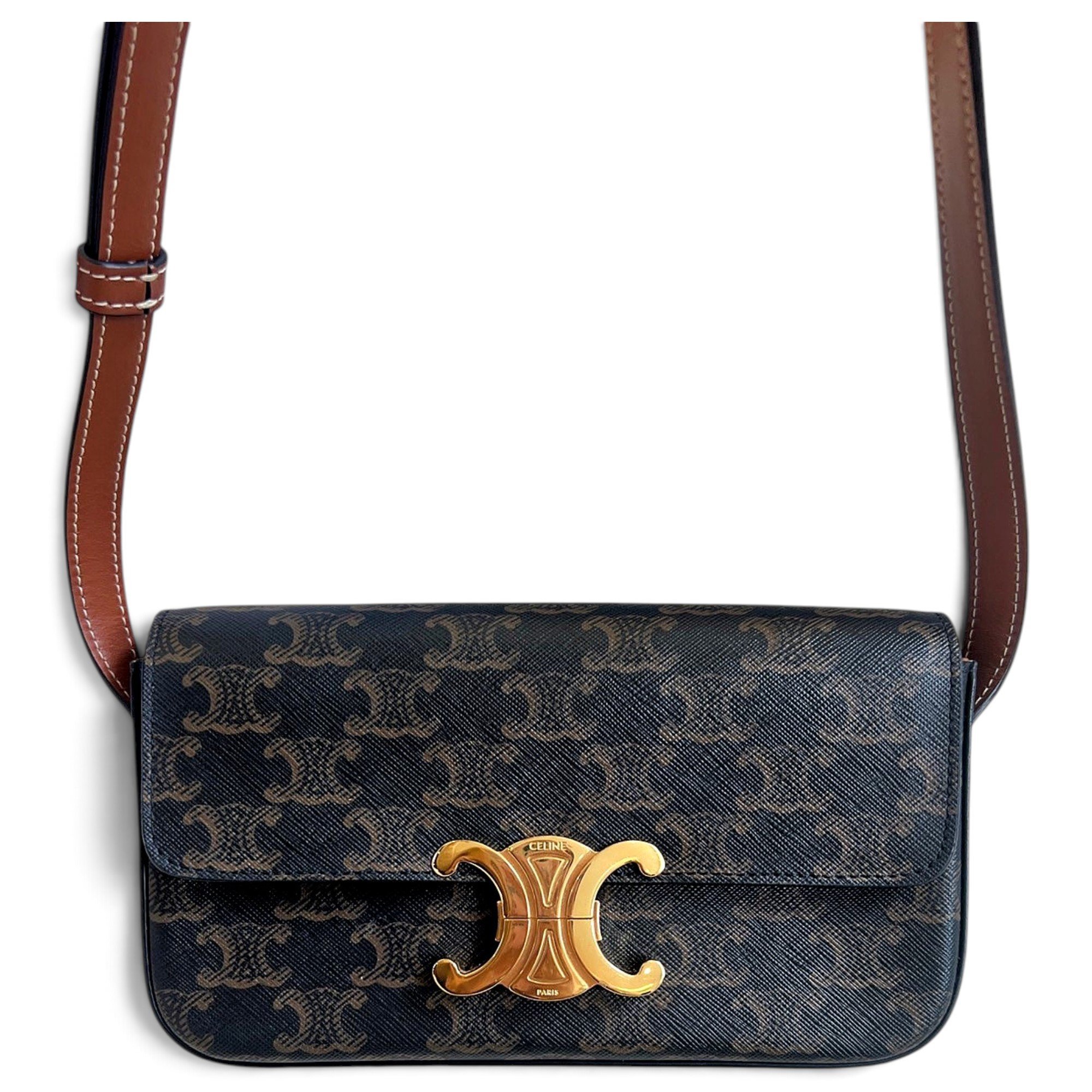 Triomphe chain leather handbag