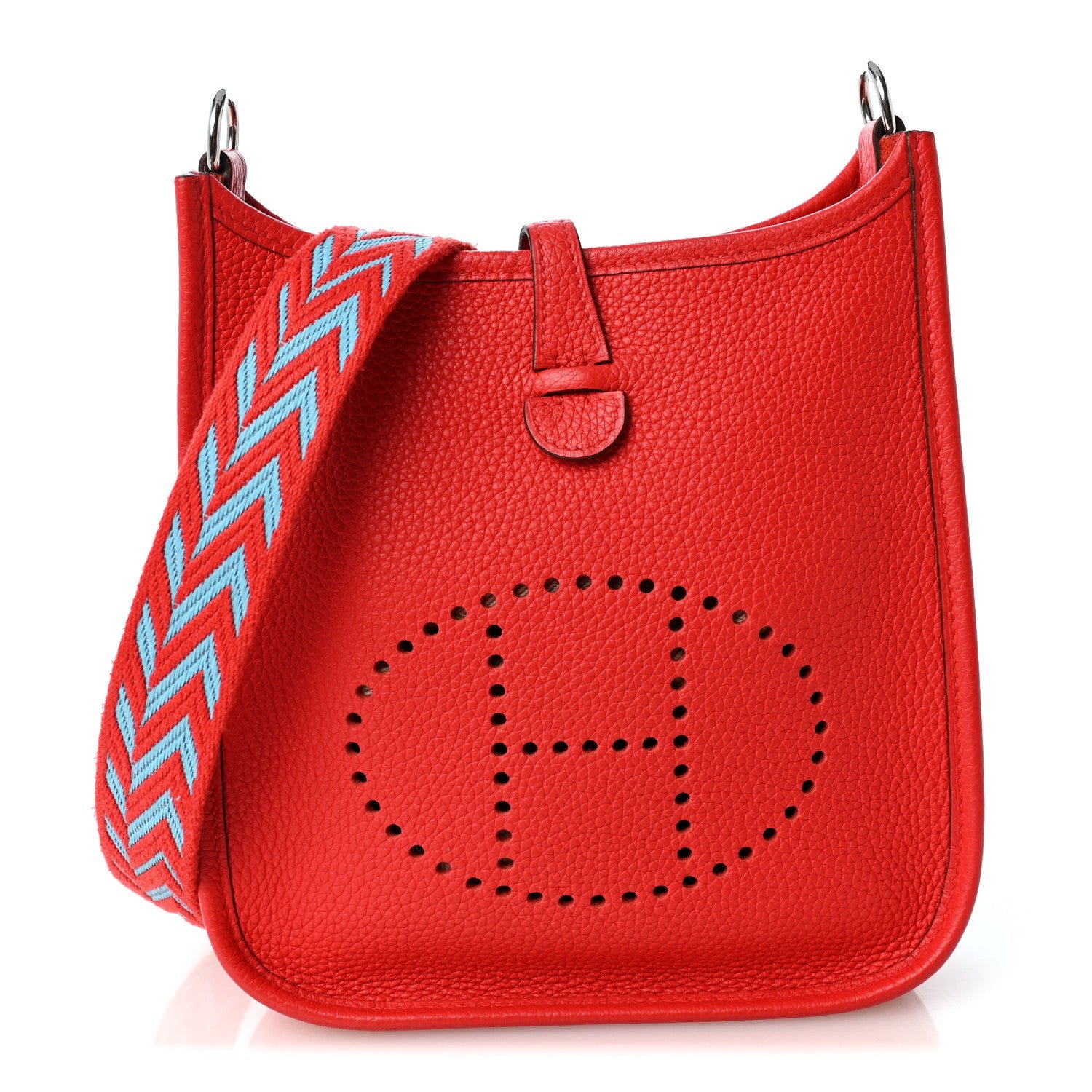 Hermes Taurillon Clemence Evelyne TPM  Rouge De Coeur Bleu Du Nord