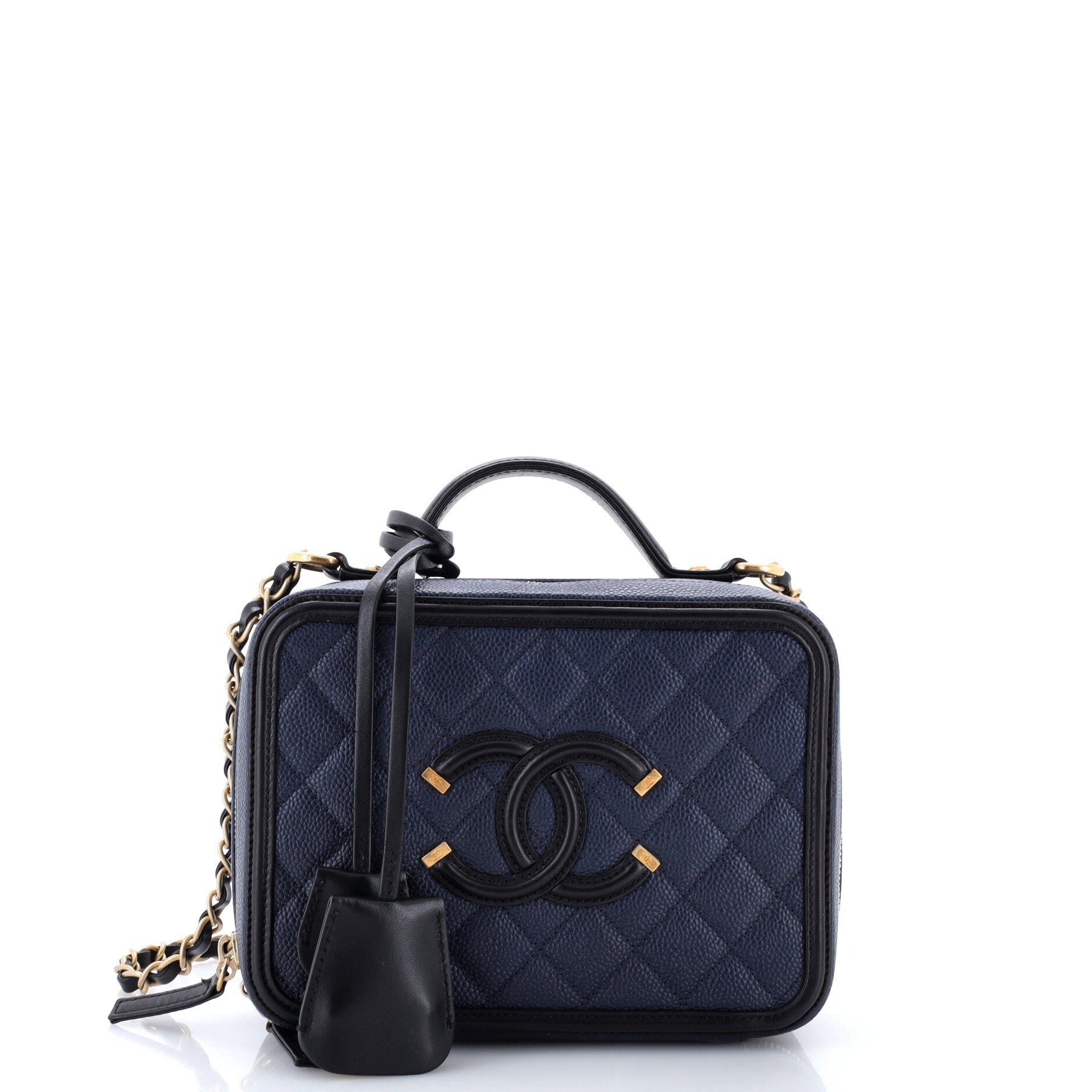 Filigree Vanity Case Quilted Caviar Medium