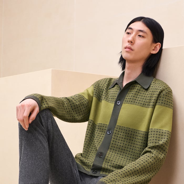 Anis "Jacquard Maillons Mosaique" Buttoned Cardigan