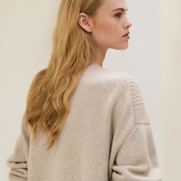 Beige Naturel Cashmere Long-sleeve Sweater