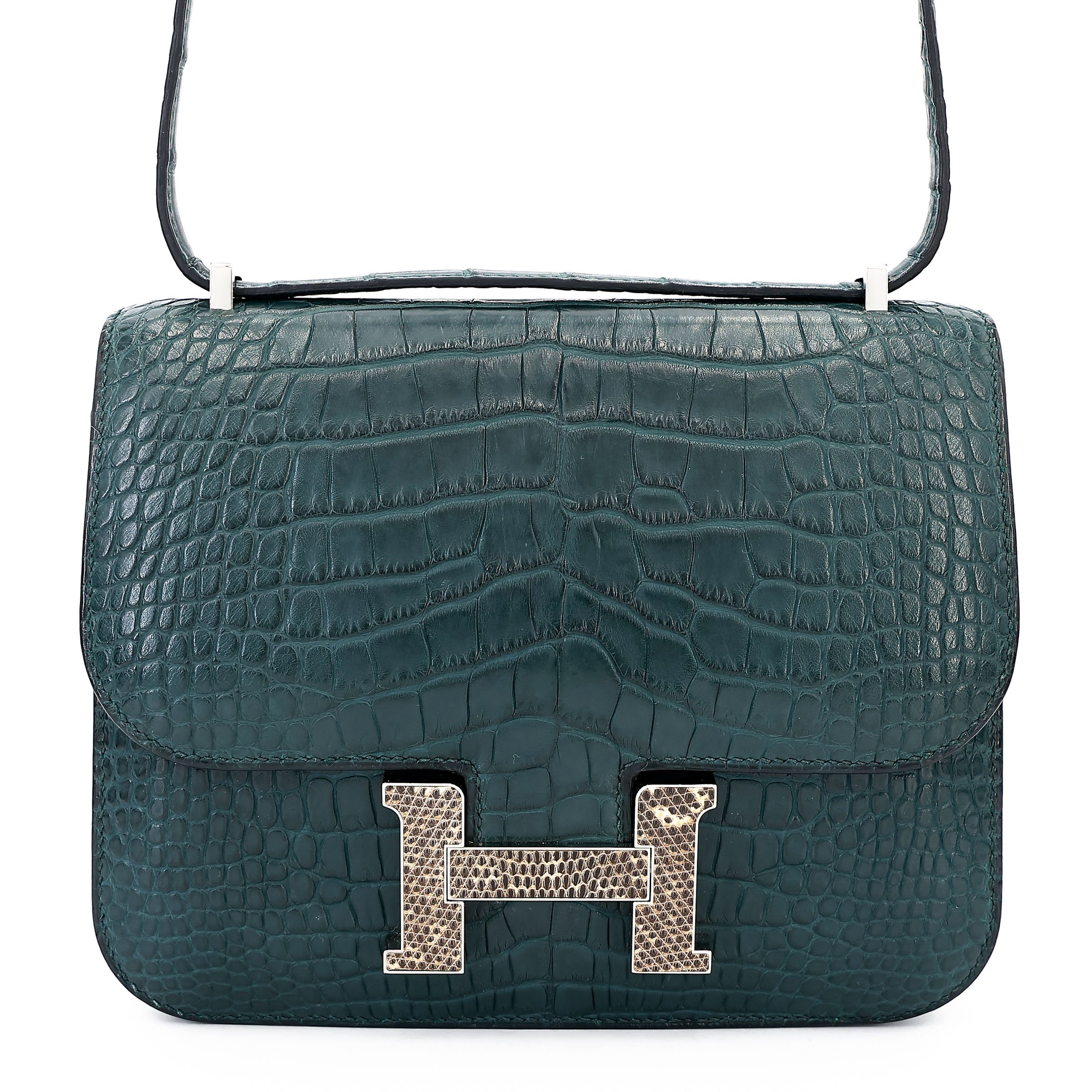 Hermes Very Good ( Rank A) HERMÈS Constance Mini Vert Cypress (6O) Matte Alligator Lizard Hardware D (2019)