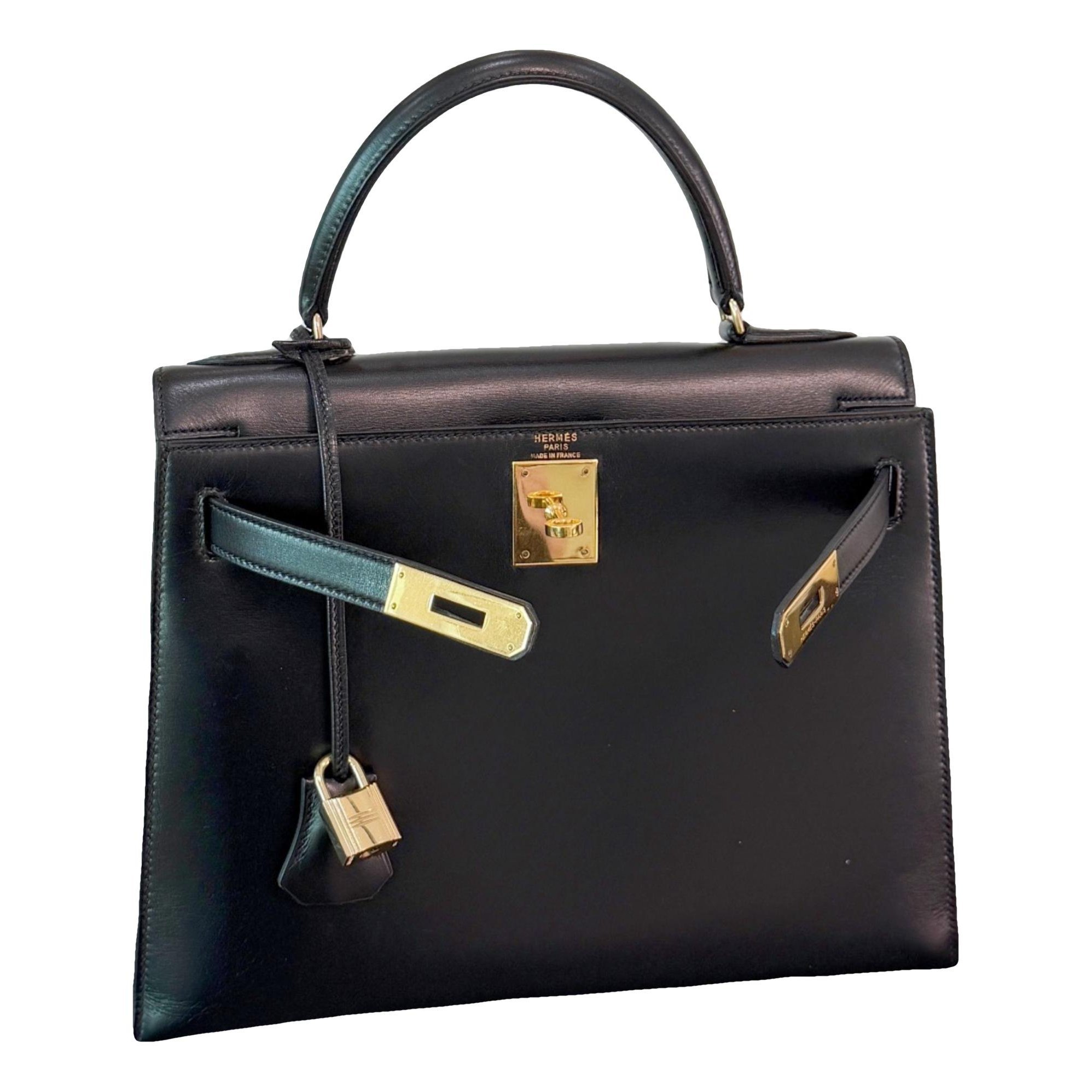 Hermes Kelly 28 Handbag Noir Box Calf Leather