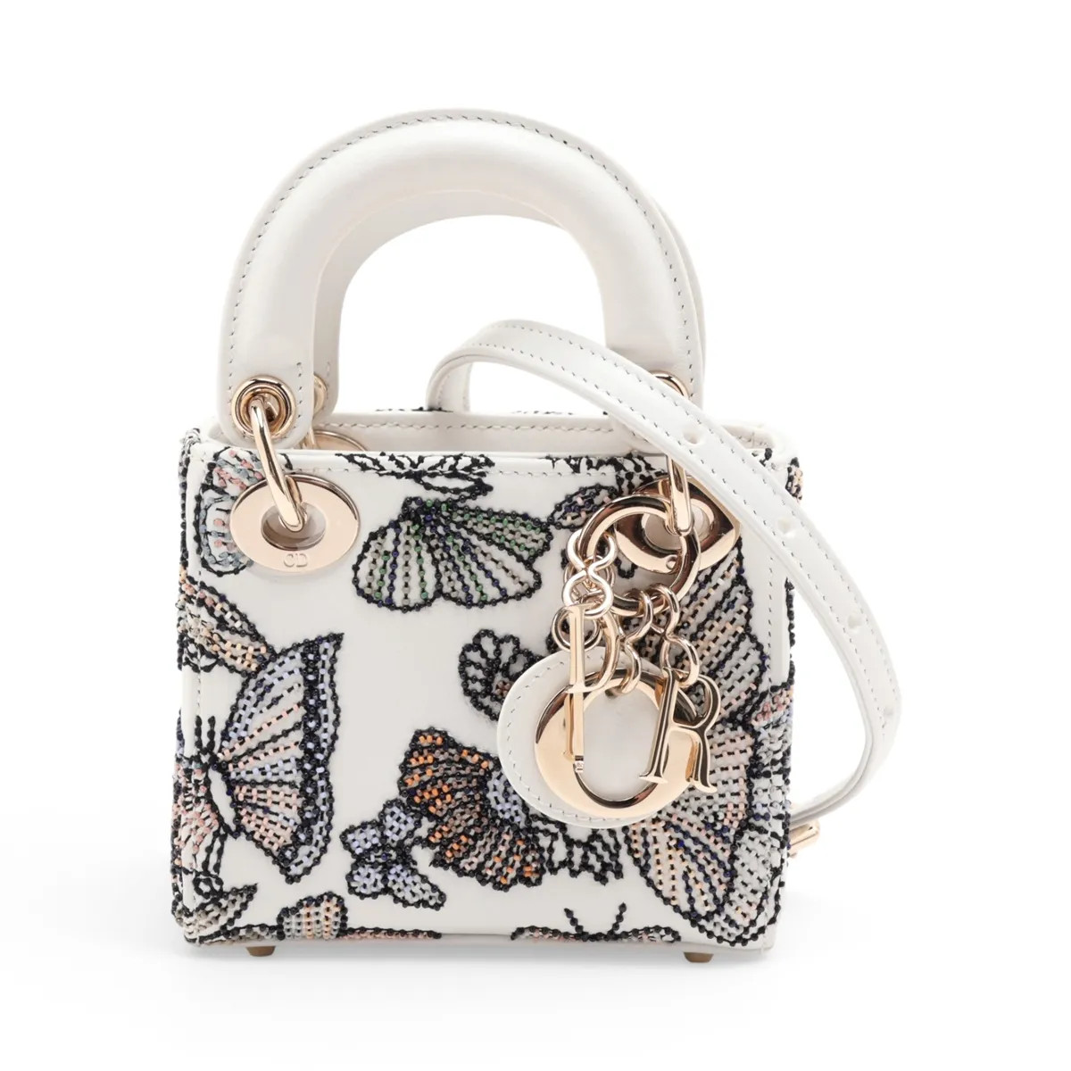 Christian Dior Lady Dior Leather x beads 2 Way Handbag White