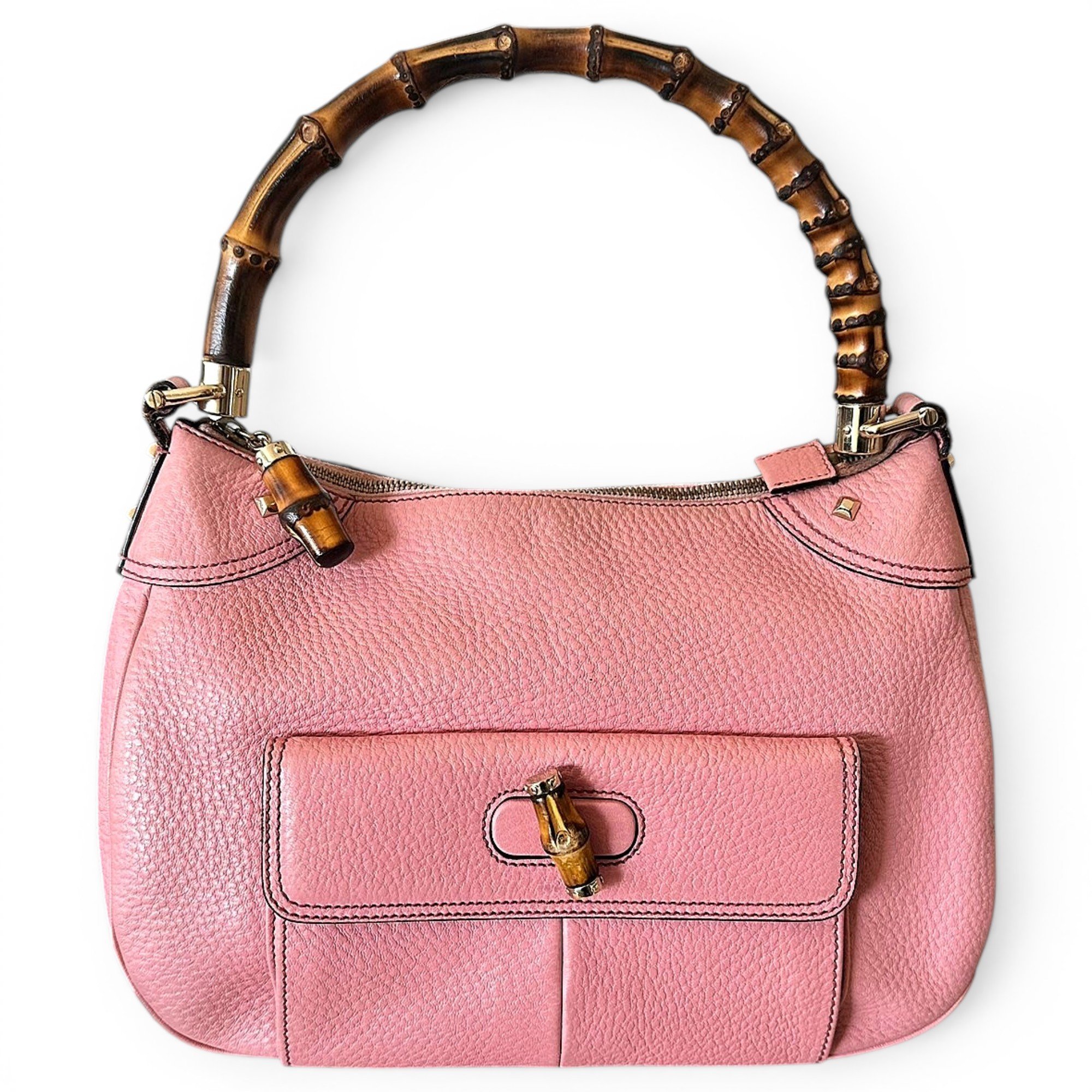 Bamboo Zip Top Handle leather handbag
