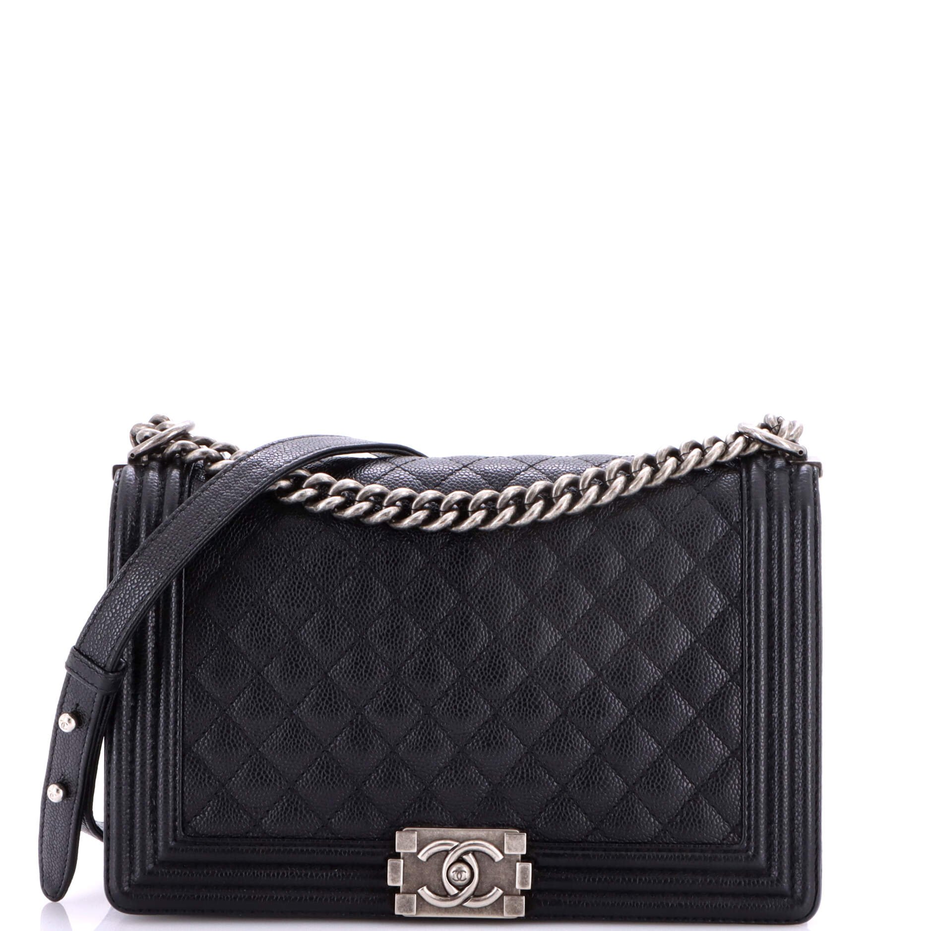 Boy Flap Bag Quilted Caviar New Medium