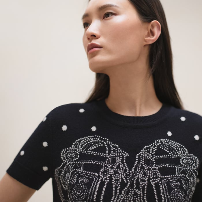 Bleu Noir "Brides De Gala" Embroidered Short-sleeve Sweater