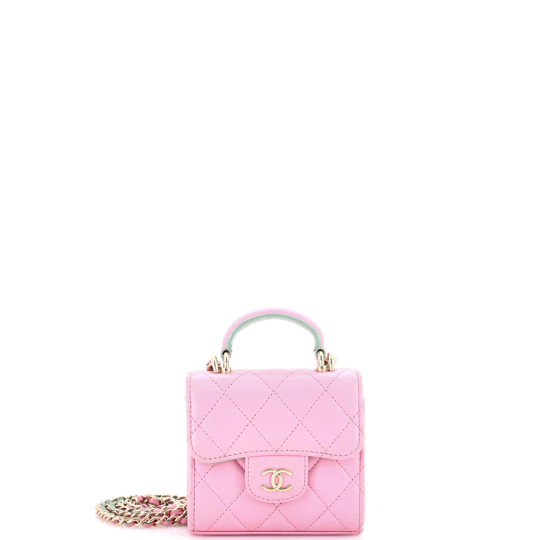 Square Classic Flap Top Handle Clutch with Chain Quilted Lambskin