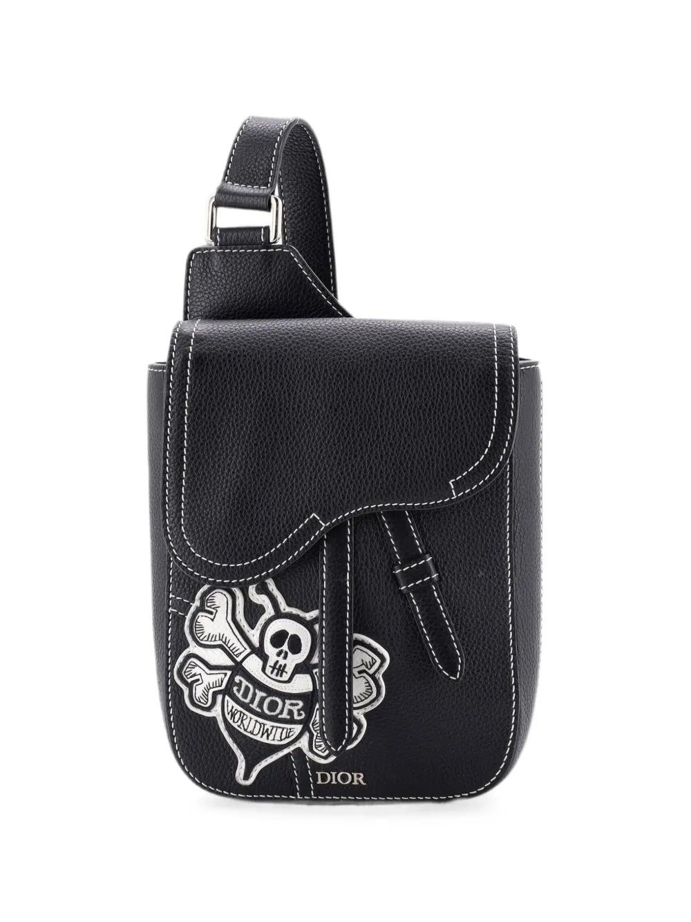 Stussy Saddle Messenger Pouch Leather with Applique crossbody bag