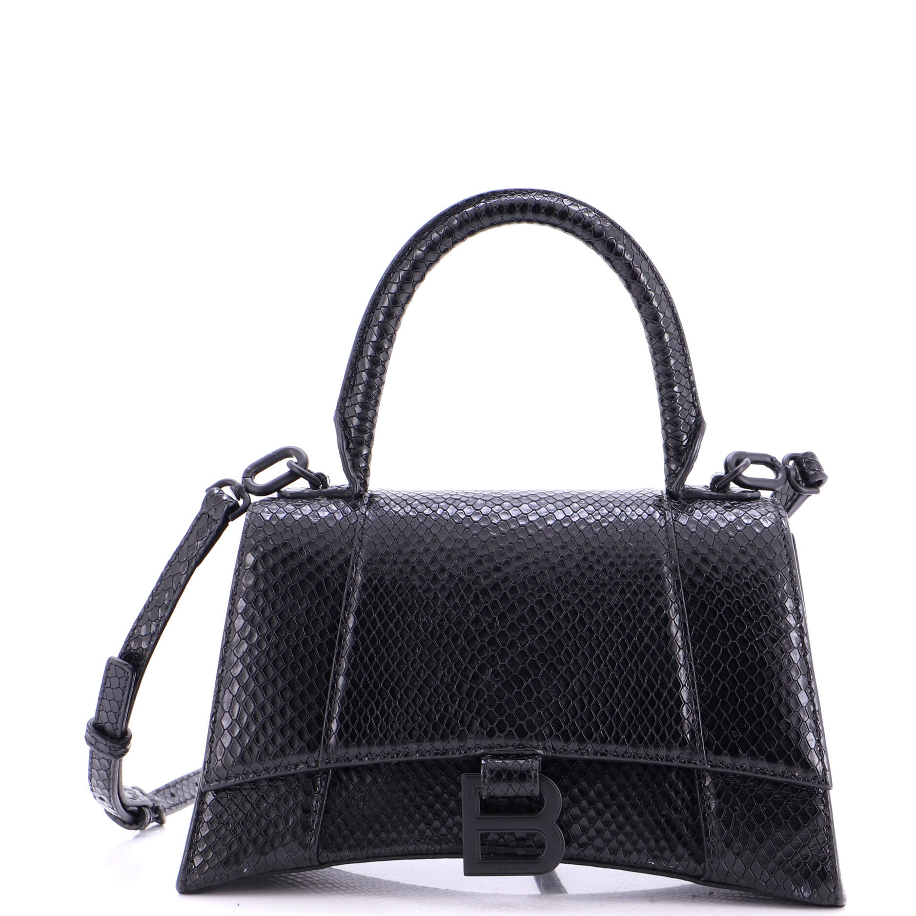 Balenciaga Hourglass Top Handle Bag Snakeskin Embossed Leather Small