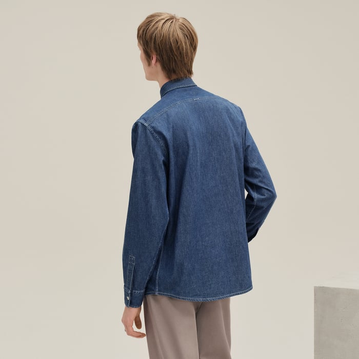 Indigo Lavé "H" Straight Cut Embroidered Denim Shirt