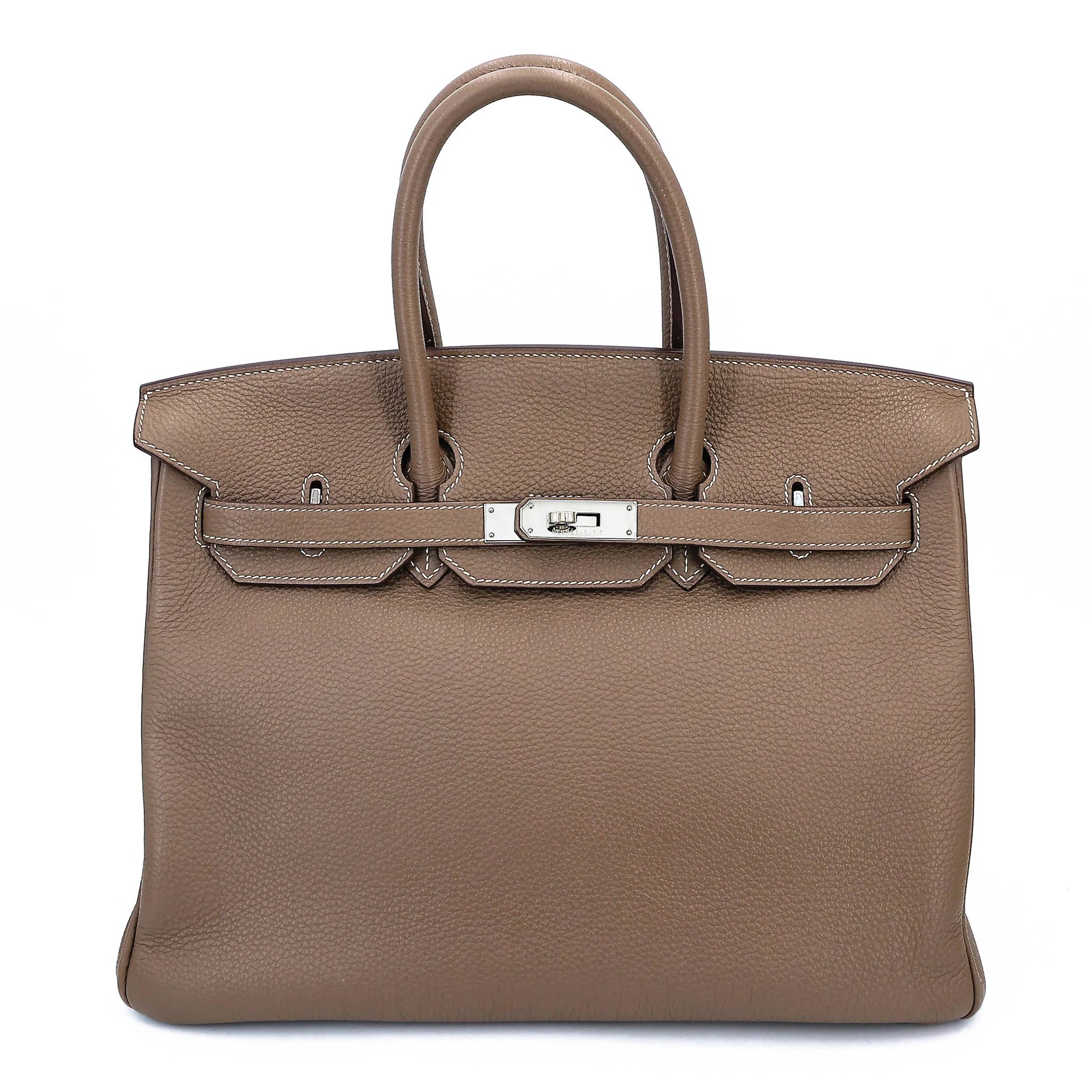 Very Good ( Rank A) HERMÈS Birkin 35 Etoupe (18) Togo Palladium hardware Square O (2011)