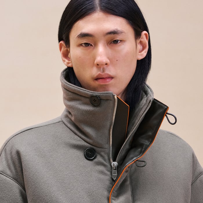 Tourbe Cashmere Rib-trim Jacket With Leather Detail