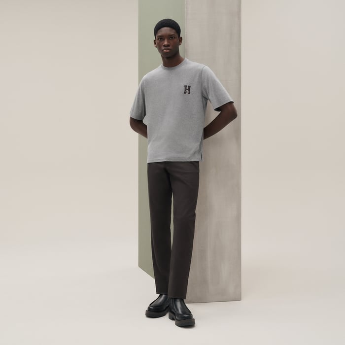 Gris "H'Cheval" T-shirt With Leather Detail