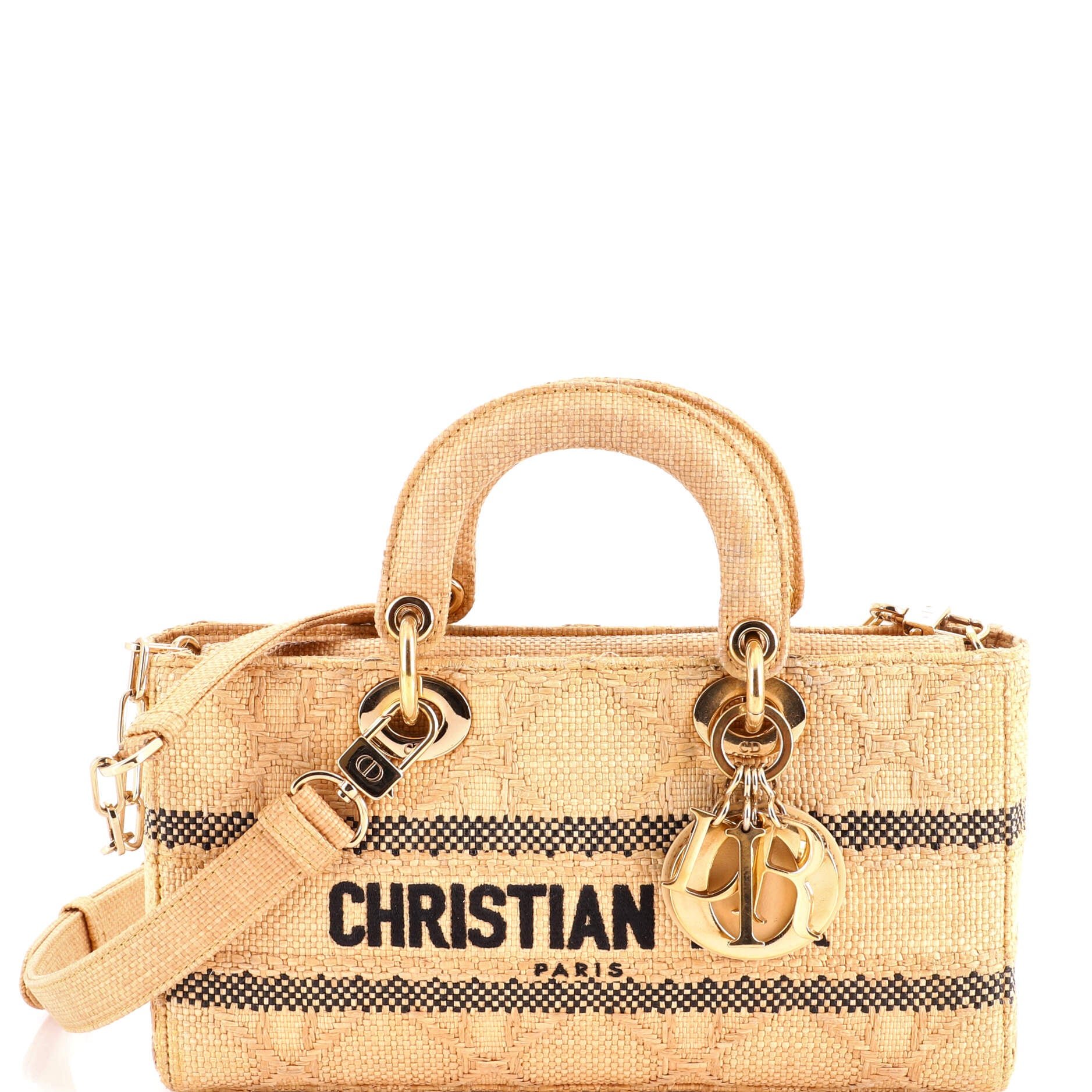 Lady D-Joy Bag Cannage Embroidered Raffia Medium